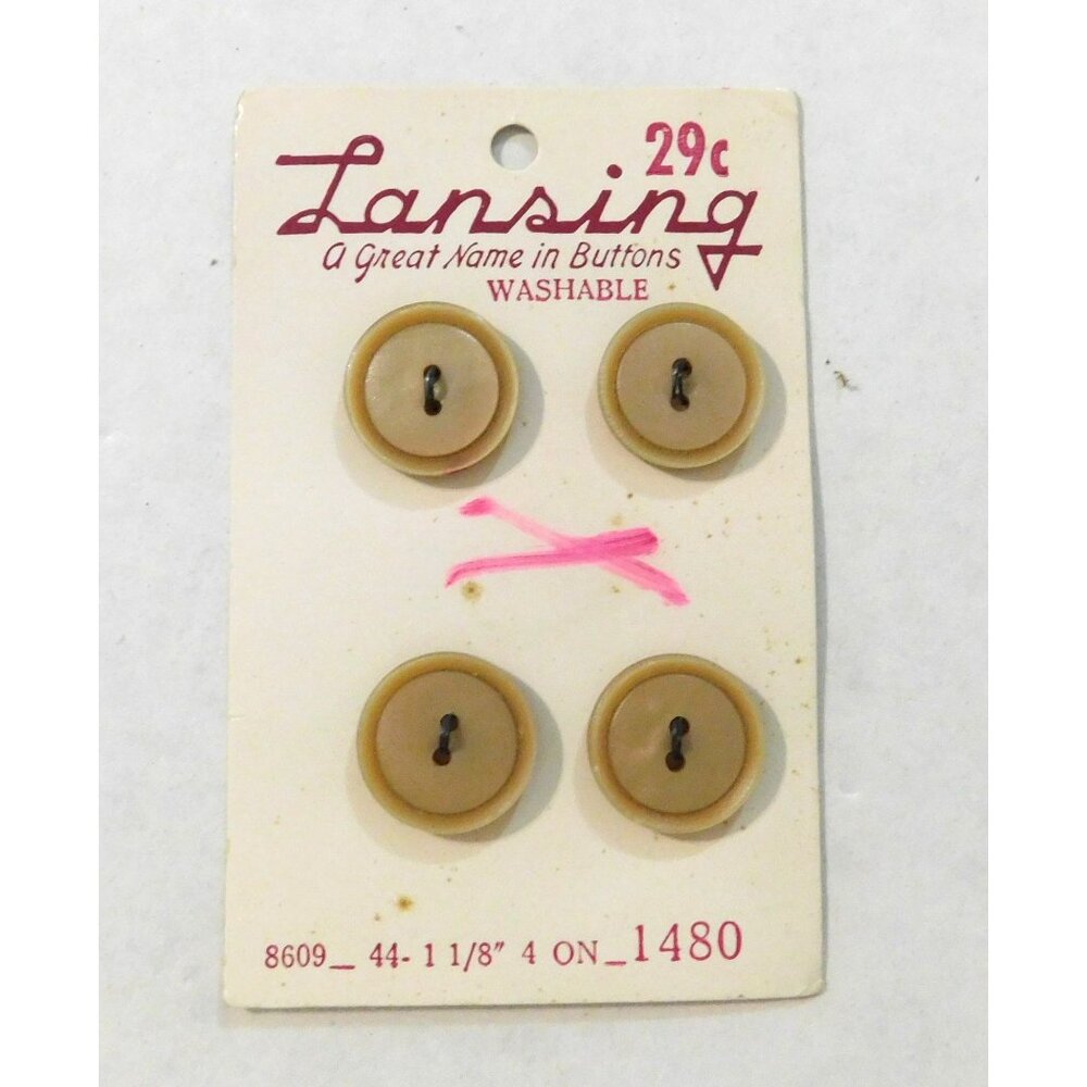 Vintage Lansing Buttons Set of 4 Beige Tan Washable Round